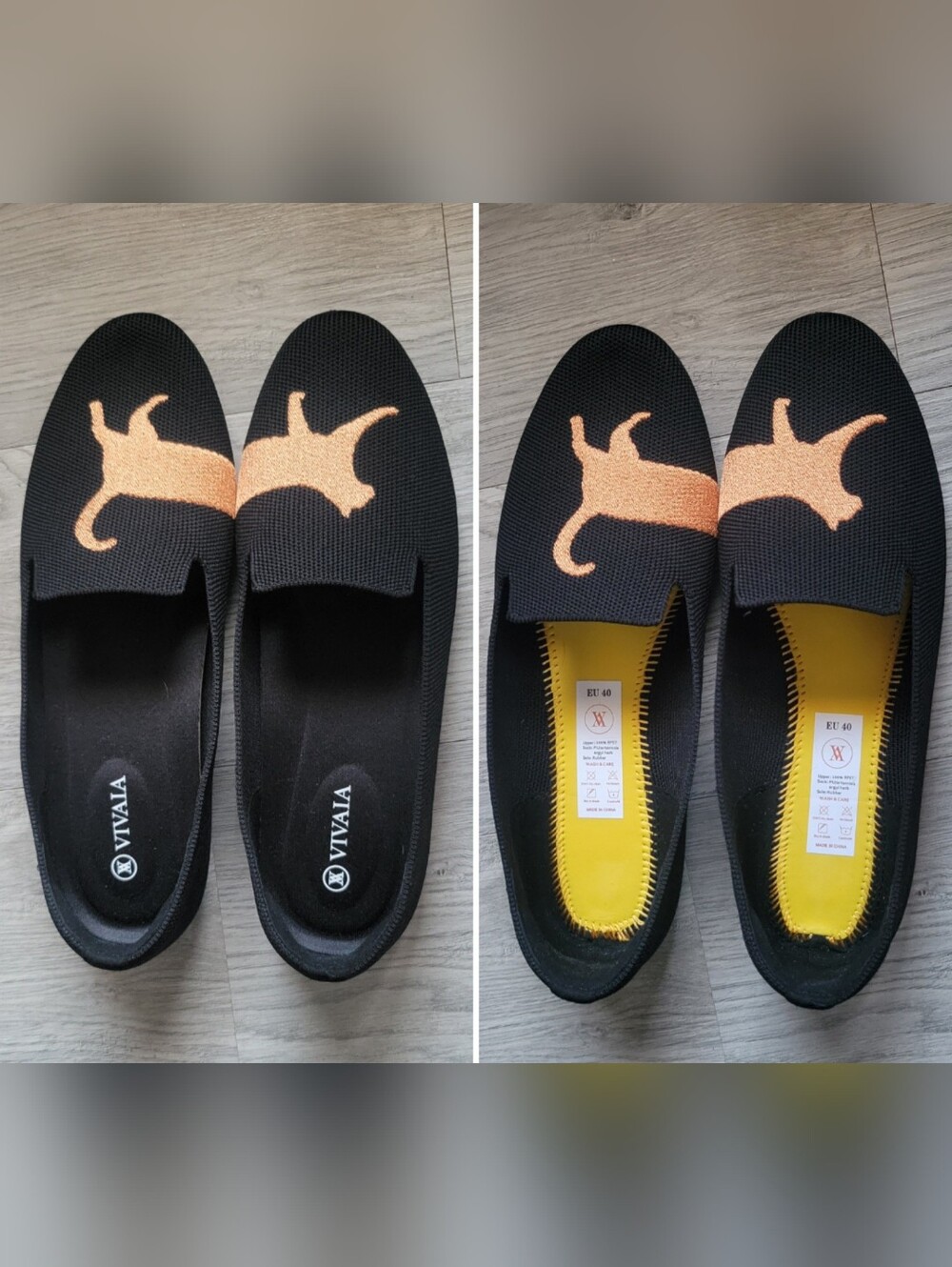 Vivaia Audrey Black-Cat Round Toe Black & Copper Embroidered Loafers, US 9 EU 40 - Picture 10 of 16